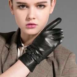 GOURS hiver gants en cuir véritable pour femmes, gants noirs en peau de chèvre véritable, doublure polaire à la mode, chaud, doux, conduite, nouvel arrivage GSL028