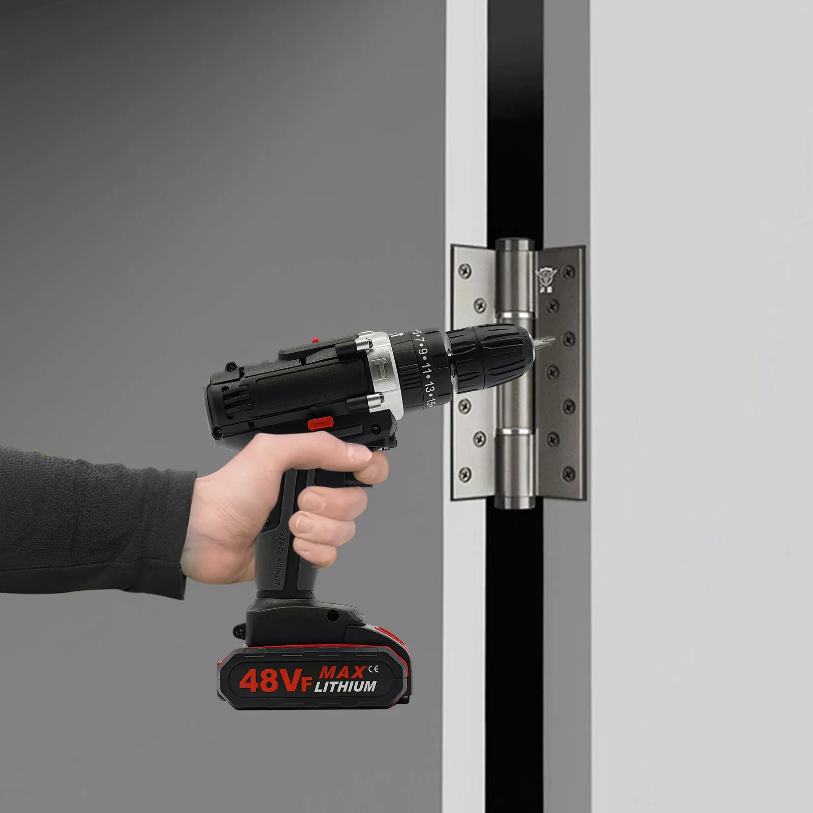 Elektrischer Bohrhammer mit Bürstenmotor, 48VF, batteriebetrieben, 25-28 Nm, mit 2 Batterien und 1 Ladegerät für Bohrarbeiten – Detail 2
