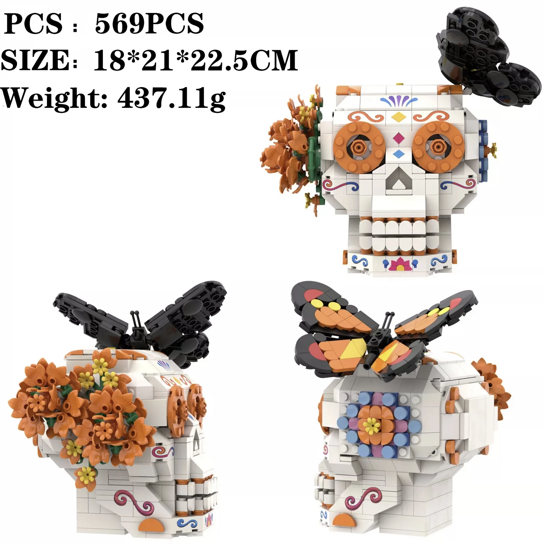 MOC Undead Butterfly Skull Building Blocks Set Dark Magical Terrifying Atmosphere Ghost Festival Idea Toys Adults Holiday Gifts