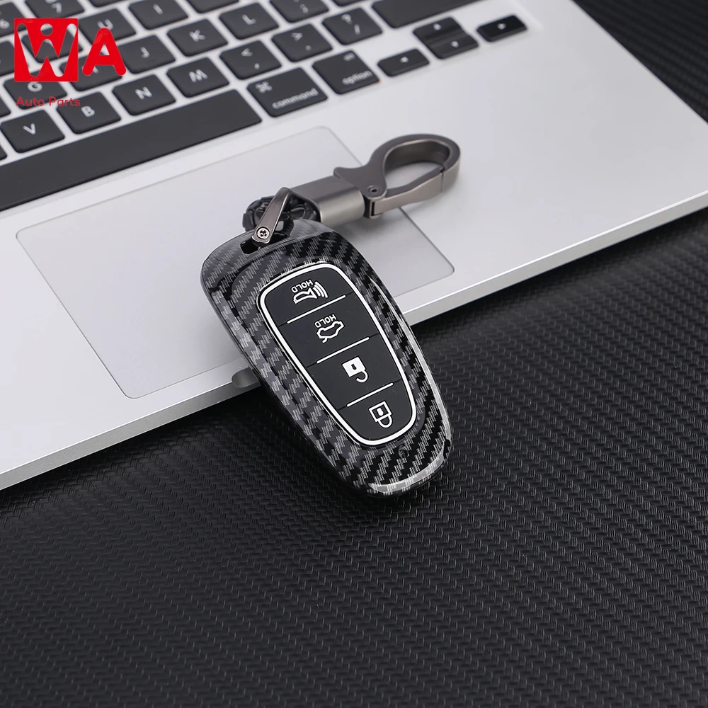 

Carbon Fiber ABS Car Key Cases 6 7 Buttons Smart Keyless Entry Remote Control Fobs Protector Cover For Hyundai Sonata Nexo