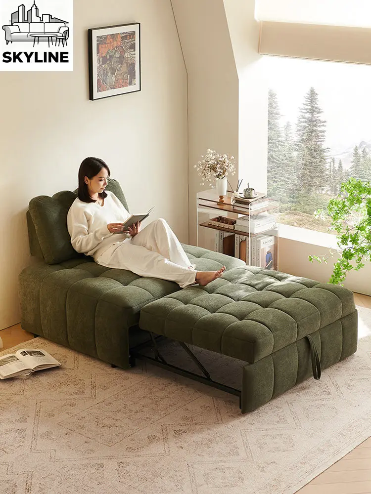 Foldable Pull-Out Single Sofa Bed, Green Fabric, Space-Saving
