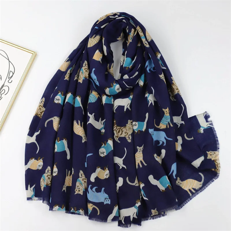 Cute Cartoon Running Cat Pattern Scarf Soft Warm Fringe Neck Scarves Autumn Winter Casual Versatile Coldproof Shawls And Wraps