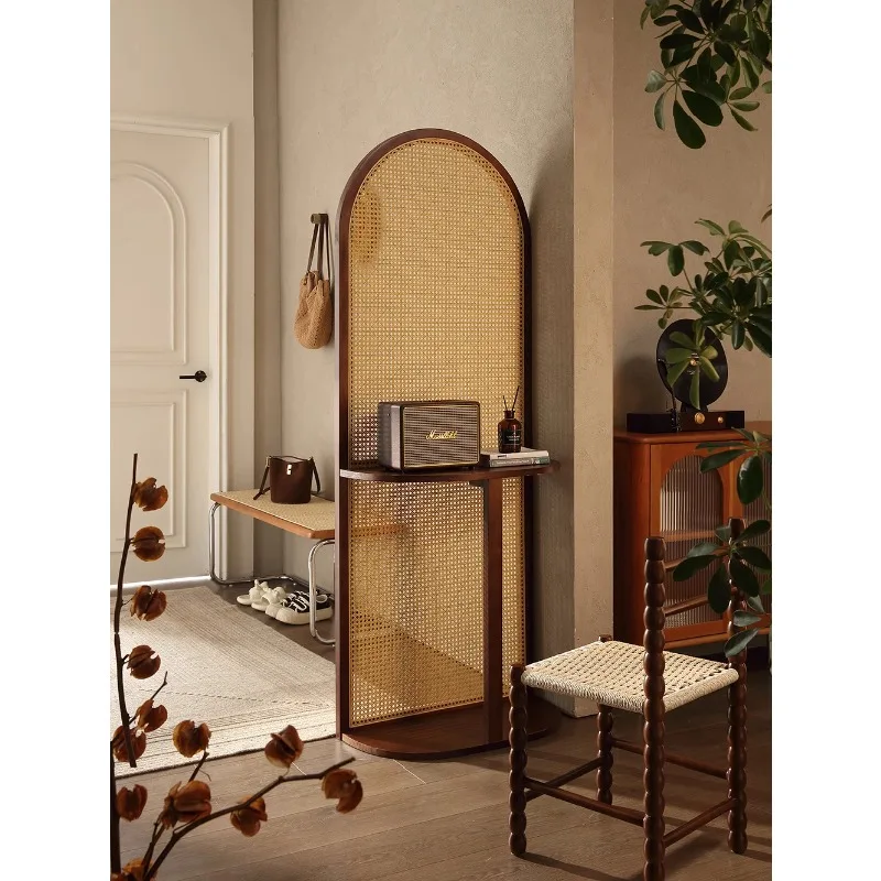 Rattan partition display screen entrance entrance door wall corner cabinet retro French Chinese storage decoration flower stand