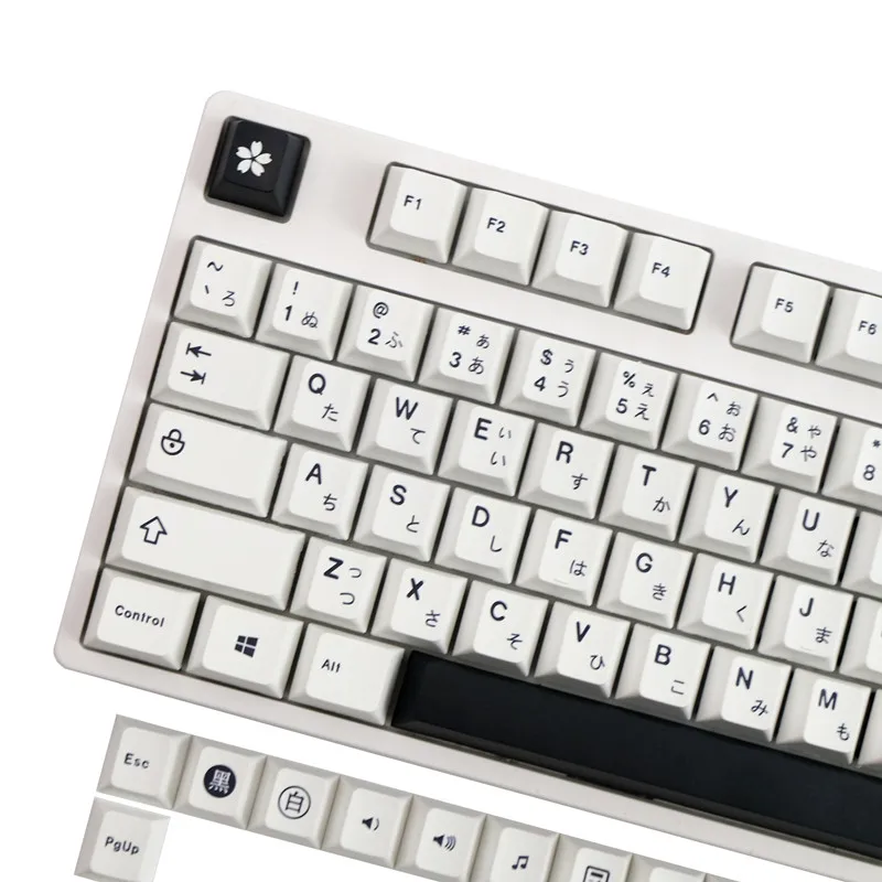 Teclas japonesas de sublimación para teclado mecánico, teclas minimalistas blancas y negras, PBT, Mx Switch, perfil Cherry, personalizadas, GK61