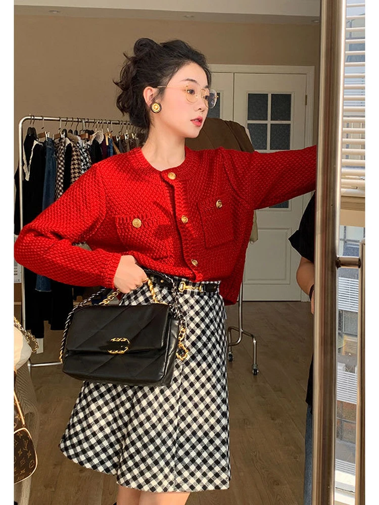 

Thiened Knitted Red round Ne Twisted Sweater Women's Autumn Winter New Sle Lazy Faion Outerwear Casual Loose Fit Long...