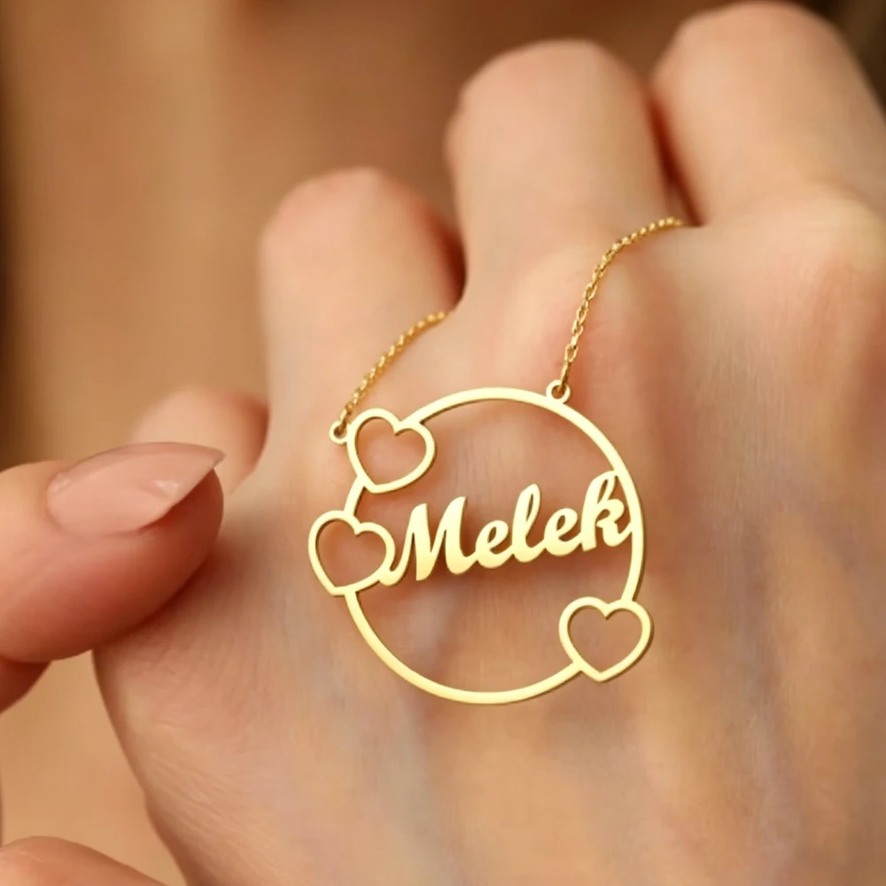 Personalized Name Necklace Custom Heart Circle Letter Pendant for Mama Women Mom Stainless Steel Jewelry Charm Birthday Gifts
