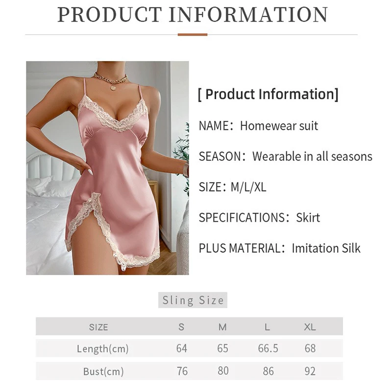 Lace Side Nightdress Summer Thin Style Breathable Suspender Dress Home Dress New Ice Silk Pajamas Female