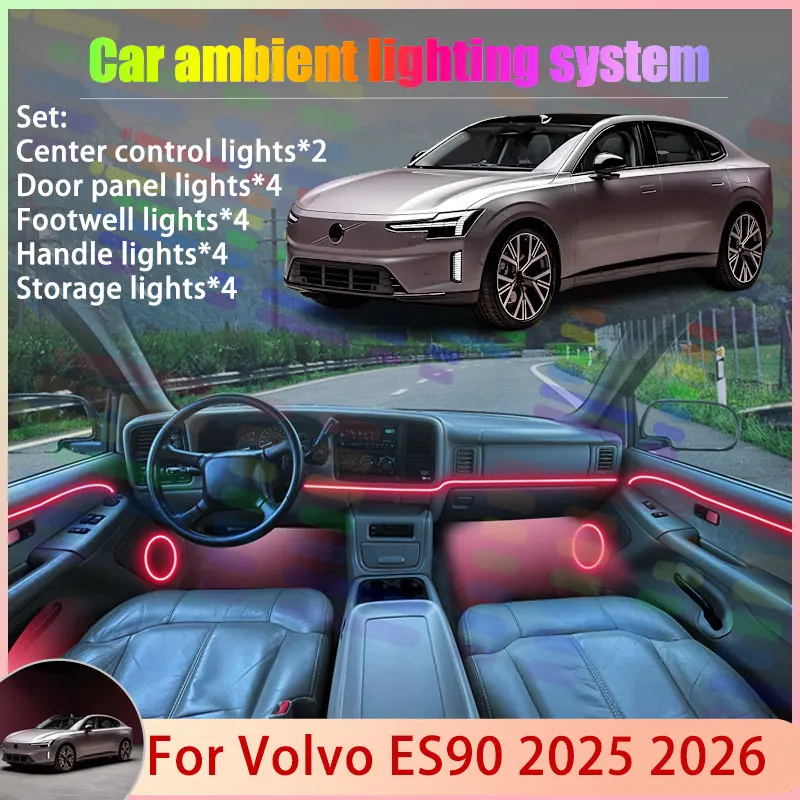 

Для Volvo ES90 V551 2025 2026 2/18 в 1, автомобильная атмосферная лампа, RGB абажур, ансамбль, стример, атмосферный набор, автоаксессуары