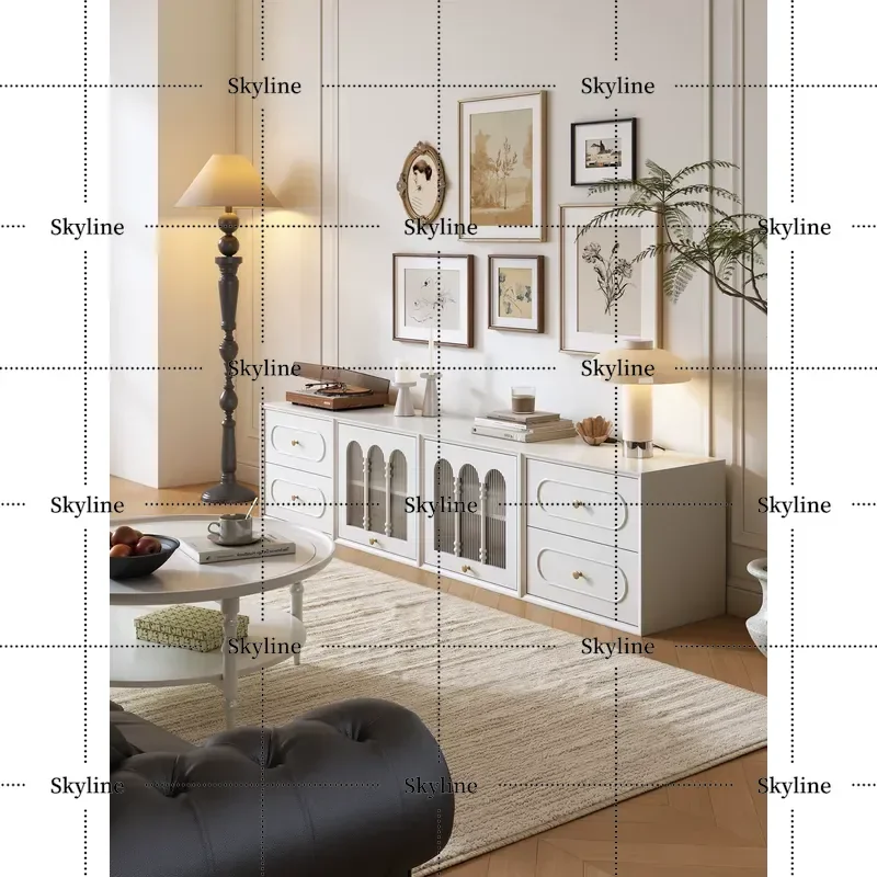 French Solid Wood Modular Side Cabinet, Combination Storage Chest with Card Door for Living Room Bedroom
