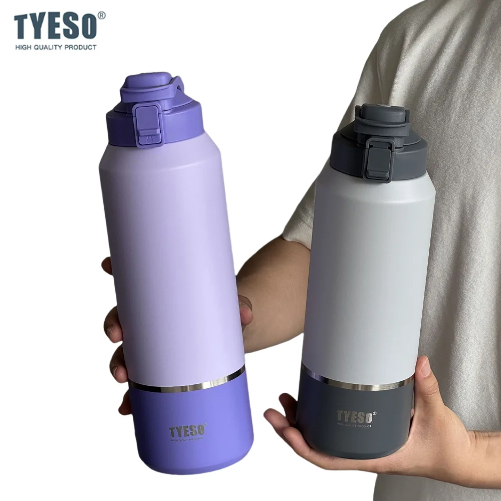 Tyeso 2000 مللي قوارير مفرغة زجاجة ماء كوب سفر محمول مع مقبض غطاء مانع للتسرب للرياضة في الهواء الطلق المشي لمسافات طويلة الترمس #1