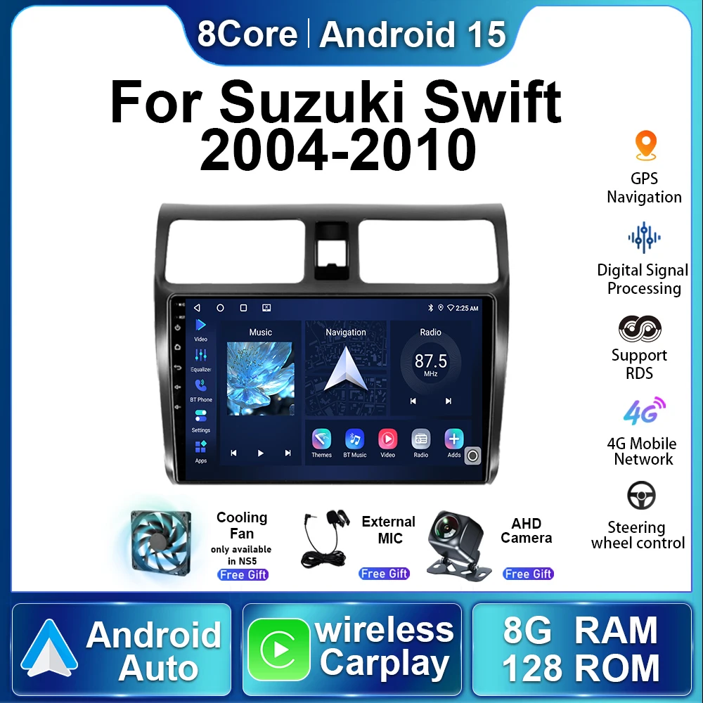 

Android15 Авто беспроводной Carplay автомобильный радиоприемник для Suzuki Swift 2004-2010 мультимедийный видеоплеер стерео навигация GPS 5G головное устройство