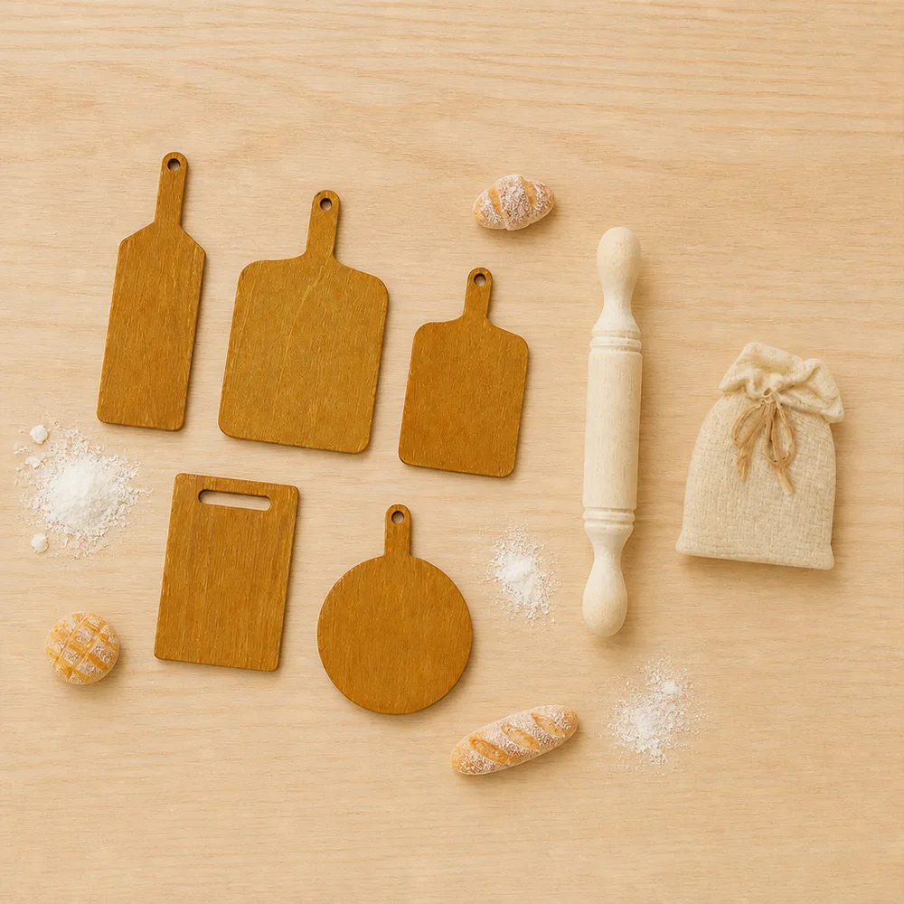 Cute 1/12 Dollhouse Kitchen Set, Felt Cutting Boards Pan Egg Model Paper Rolls Dollhouse Cooking Pretend Play Gift