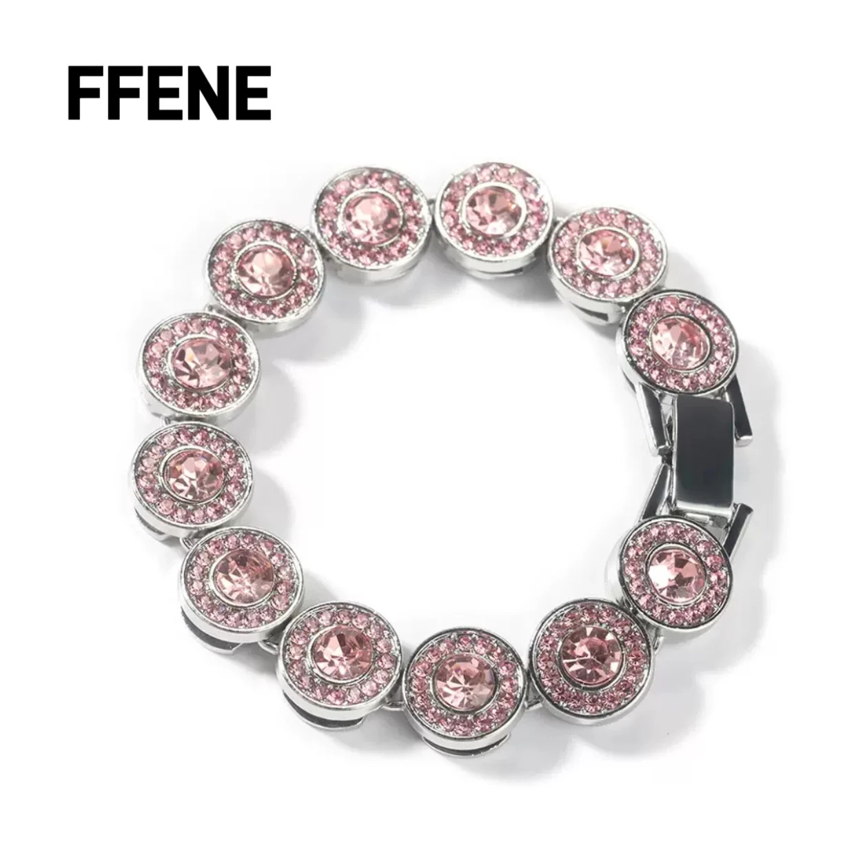 Fashionable and luxurious design, Cuban chain, multi-functional pink simple heart-shaped bracelet women's trendy hip-hop jewelyr