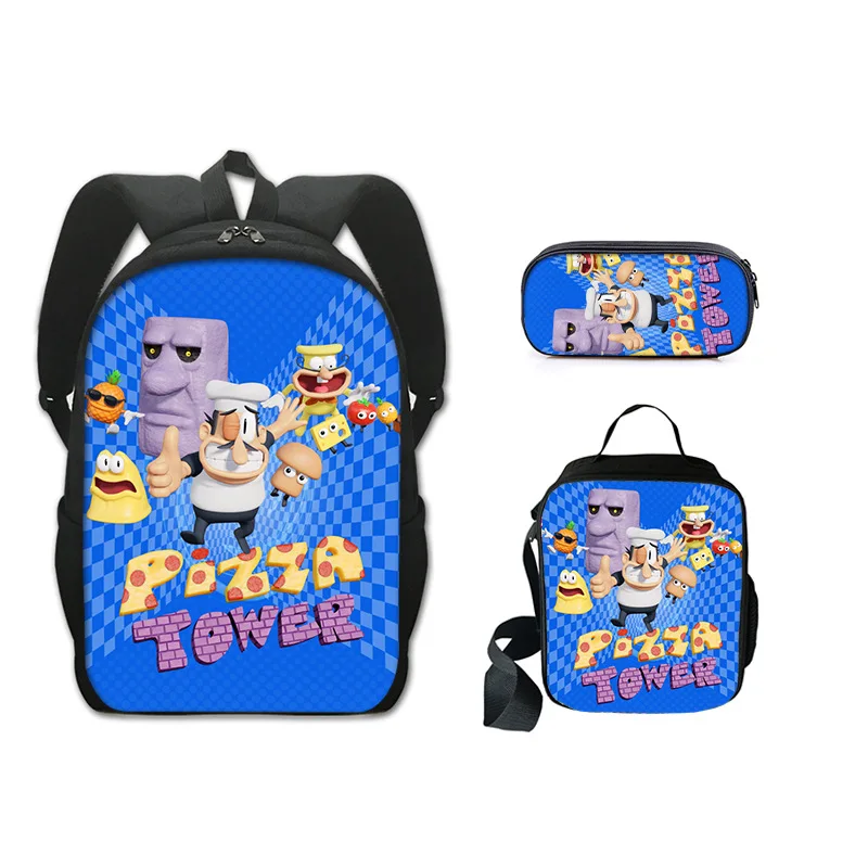 

3pcs Game Pizza Tower Printing Peripheral Pepperman School Bag Shoulder Bag Pencil Bag Large Capacity Children's Zipper Bag