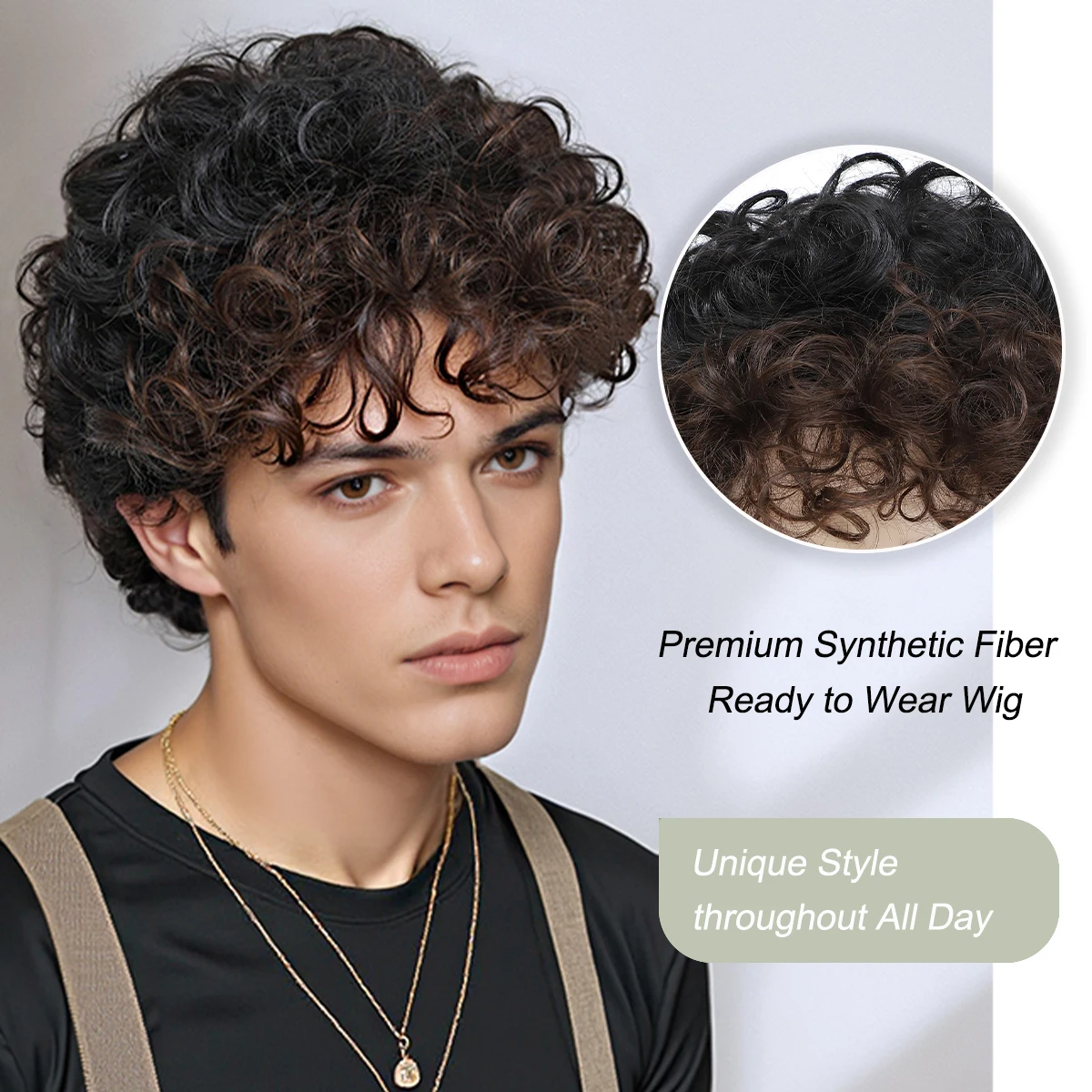 Wig, African small curly hair, fluffy and realistic, short curly hair headpiece Synthetic fiber wig