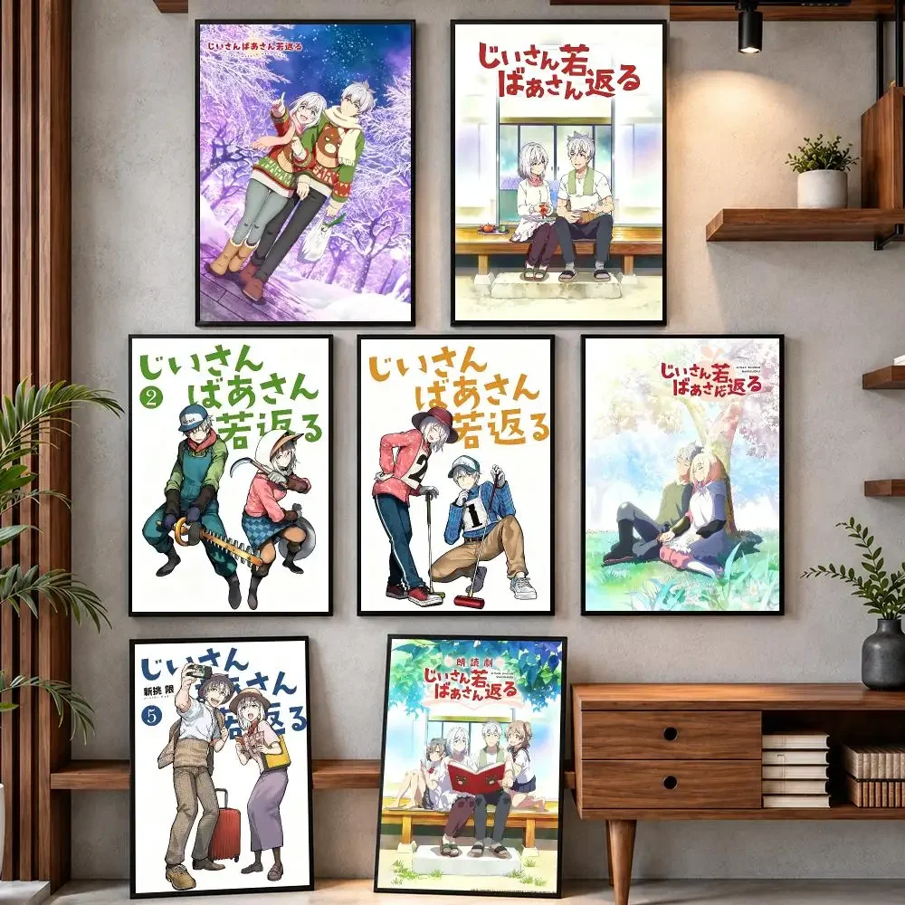 anime Jii‑san Baa‑san Wakagaeru Poster HD Poster Printing Cozy Warm Style Home Decor for Bedroom Corridor Cafe Gift