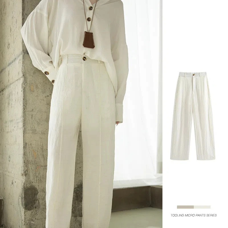 

Свободные льняные брюки, женские летние дышащие прямые широкие брюки с высокой талией, тонкие повседневные брюки