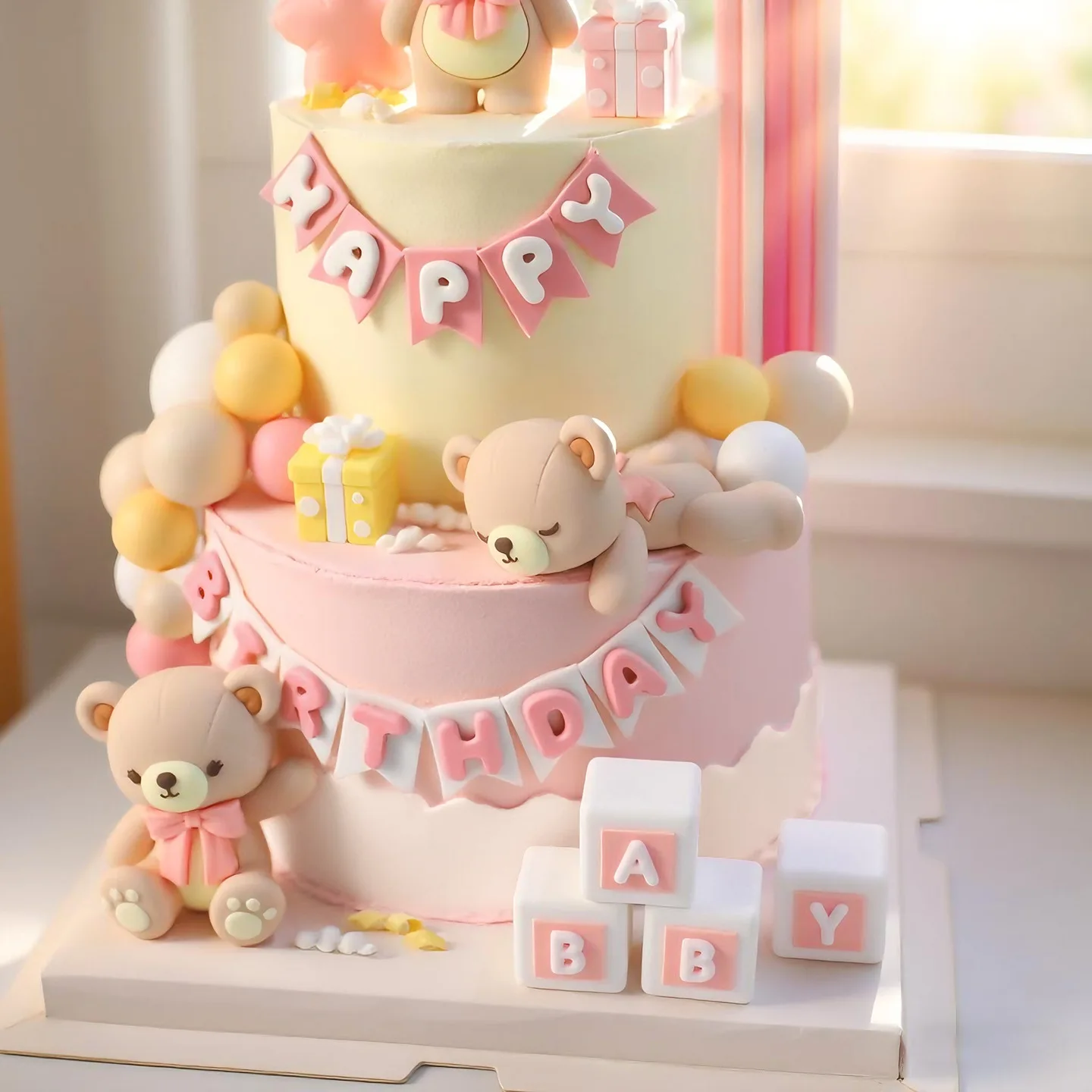 2 Stück 3D Baby-Bären-Kuchenaufsätze „Wir können es kaum erwarten“ Bären-Geburtstagskuchendekorationen für die Geschlechtsoffenbarung, Babyparty-Kuchendekoration – Detail 40