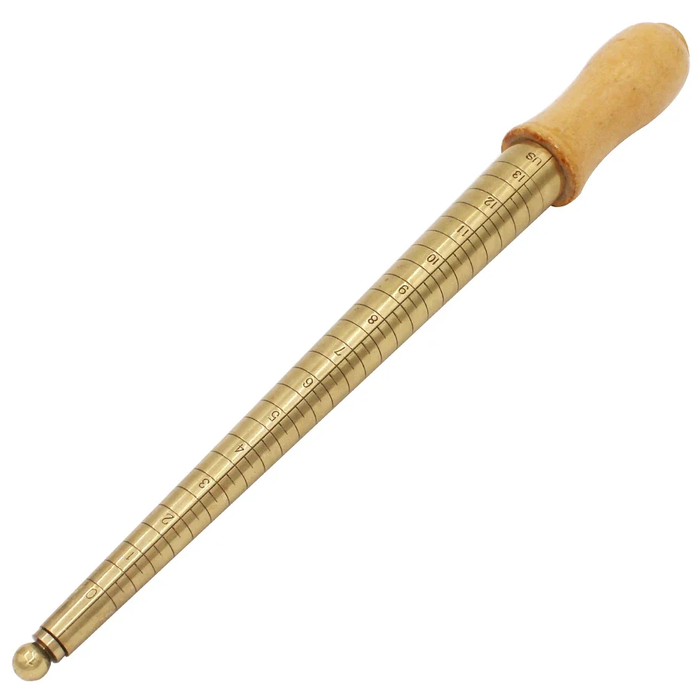 Jewelry Tool Ruler US Size Wooden Handle Brass Ring Measuring Stick Alloy Measuring Ring