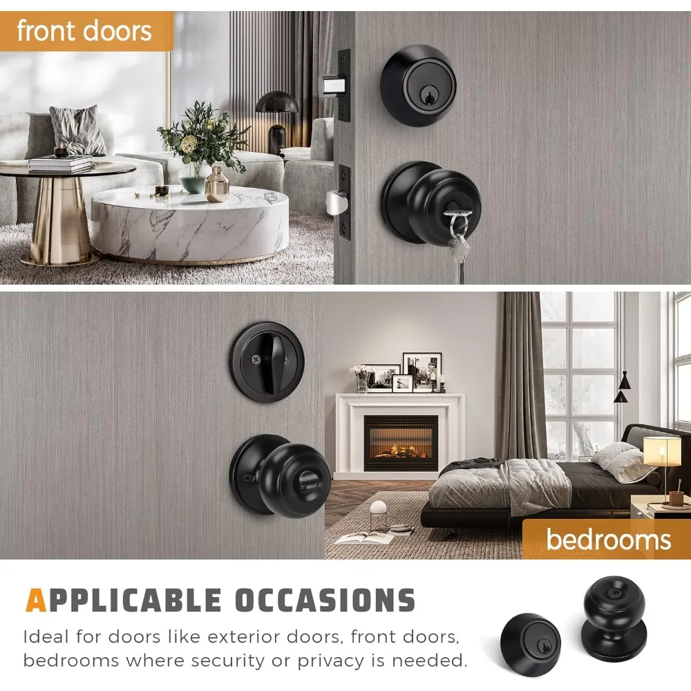 3 عبوات من مقابض أبواب الدخول المفاتيح على حد سواء ومجموعة قفل ديدبولت ذات الأسطوانة الواحدة للأمن الخارجي والأفضل #3