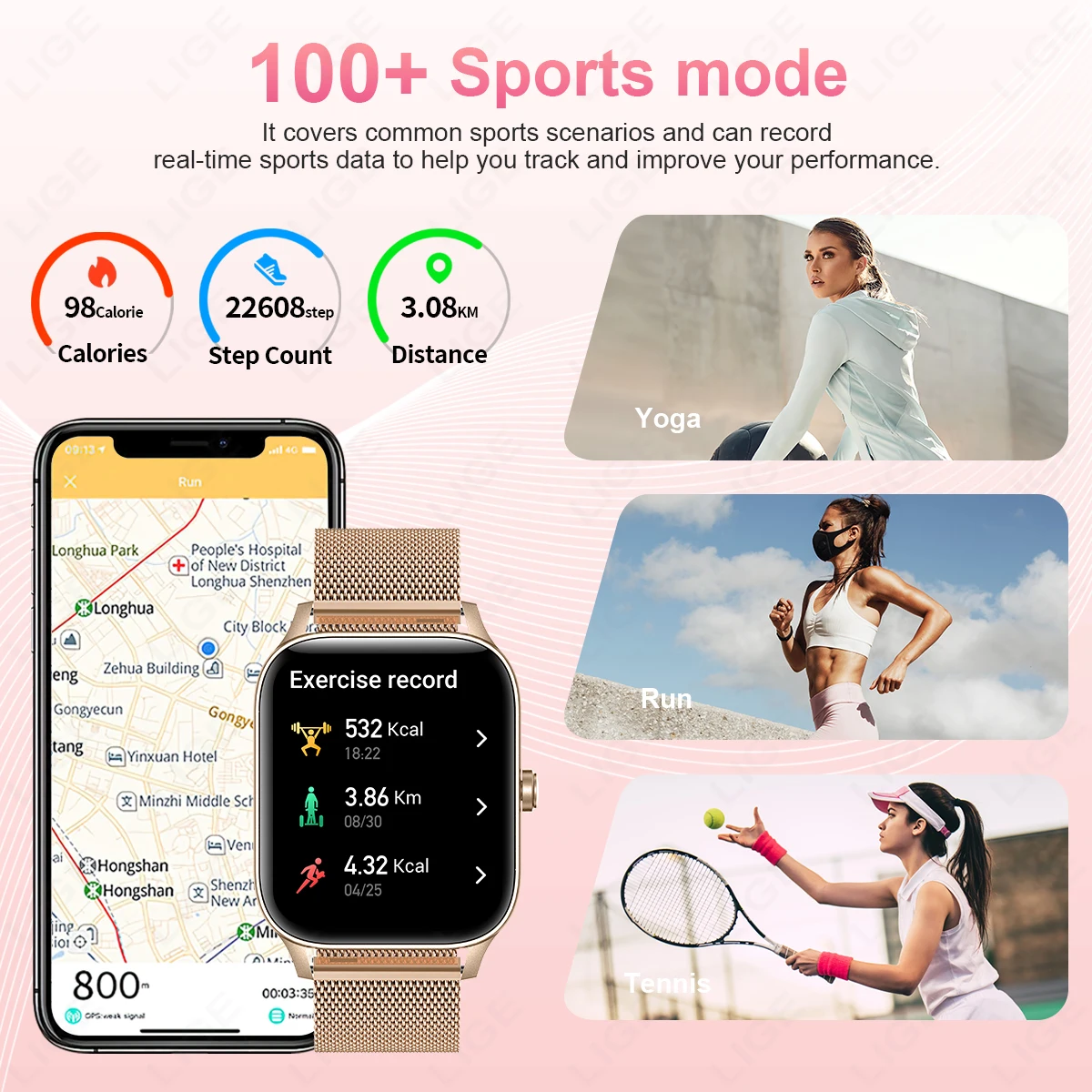 LIGE Fashion Smart Watch Women 1.85” HD Screen Custom Watch Face Women’s Health Monitor Watch Bluetooth Call Sports Smartwatches