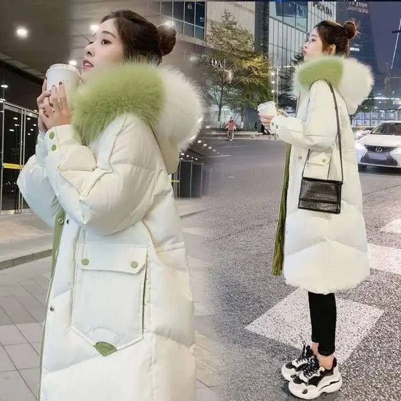 2025 Winter New Splicing Thicken Down Cotton Jacket Women's Korean Edition Loose Big Hairy Collar Coat Female Warm Pike Overcoat