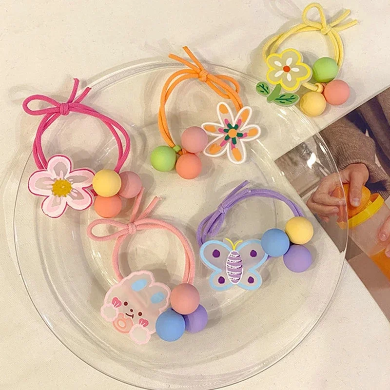 Cute Flower Butterfly Hair Rope Hair Tie Candy Color Elastic Hair Rope Girl Baby Ponytail Holder Fbarrette Accessories