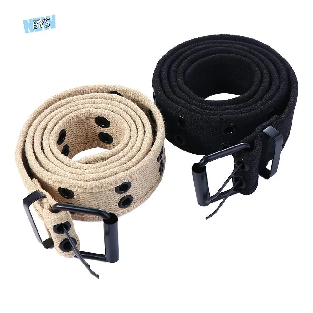 

Metal Buckle For Women Double Breasted Belt Accessories Canvas Waist Belt Korean Waist Strap Double Grommet Hole Man Waistband
