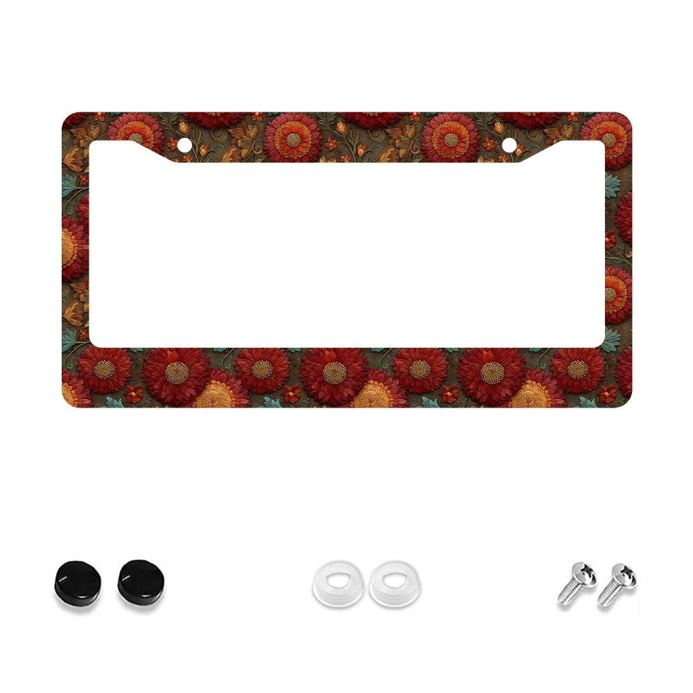 

1 шт., винтажная рамка номерного знака с красным цветочным узором и 2 отверстиями, алюминиевый материал, 6x12 дюймов с комплектом винтов, ретро-украшение автомобиля