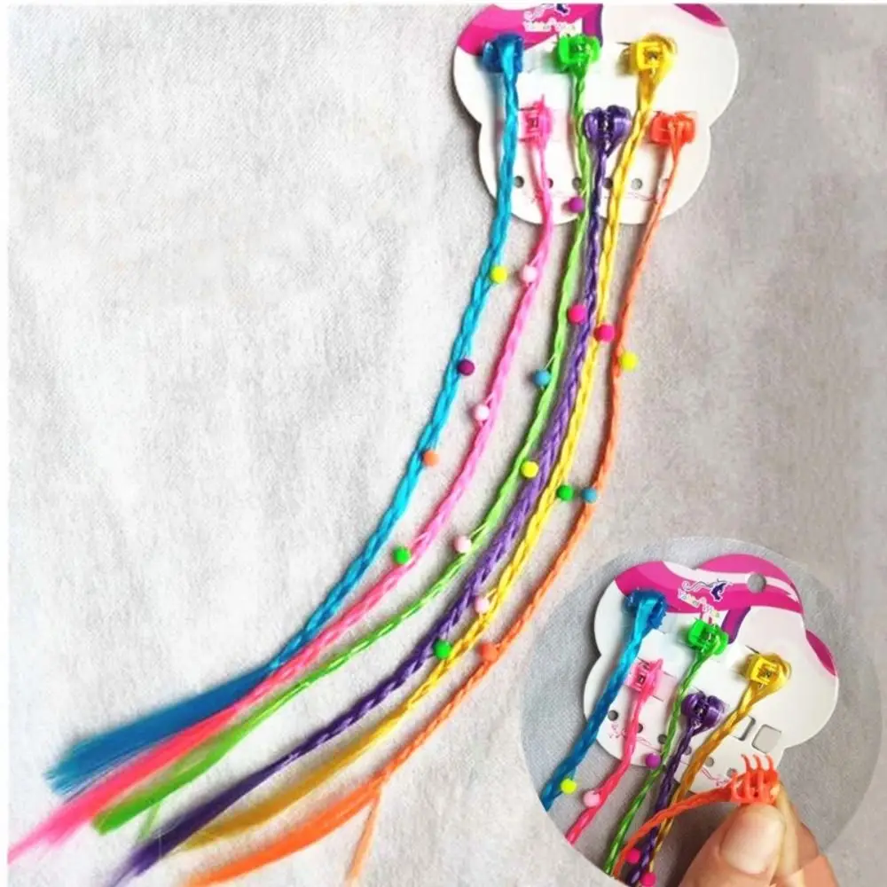 6pcs/set Girls Colorful Wigs Ponytail Hair Ornament Hair Claw Hair Clips Twist Braid Headwear for Kids Girls Hair Accessories