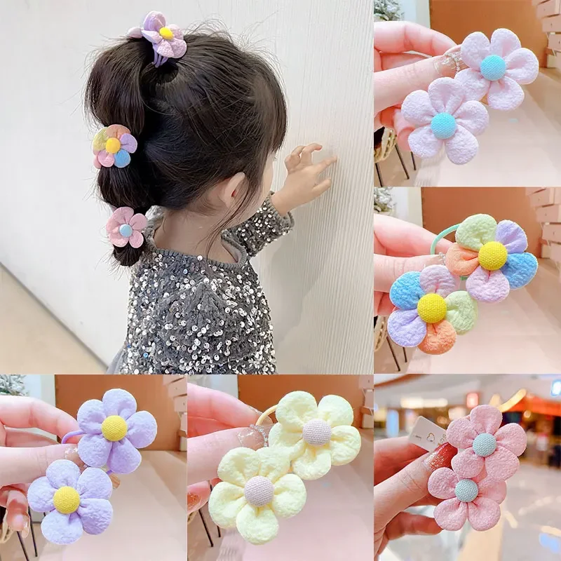 2Pcs Girls Princess Floral Elastic Hair Bands Children Sweet Rubber Hair Rope Tie Headwear Headdress Kids Weaving Accessories