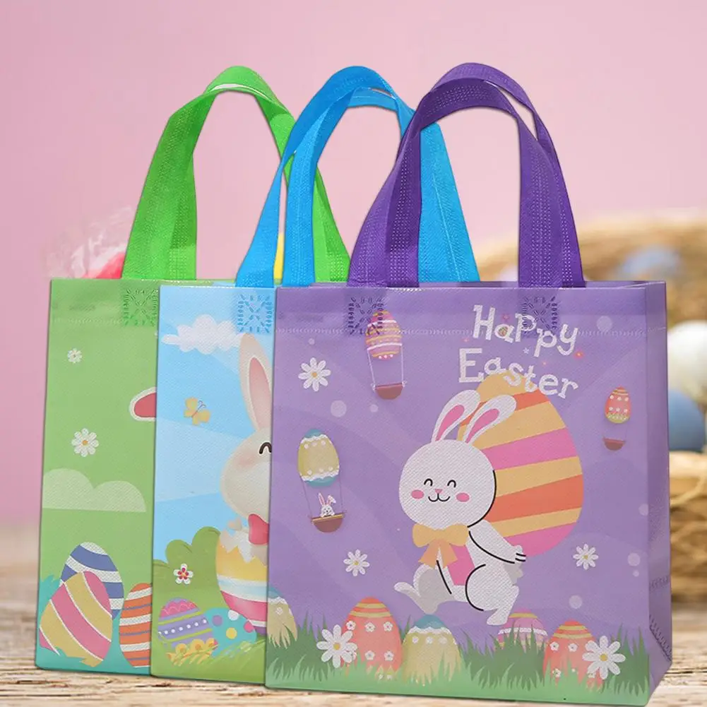 

4 Pcs 23*22*11cm Shopping Bag Non-Woven Fabric Bunny Egg Printed Handbag Rabbit Happy Cookies Bags Easter Decoration Home Decor