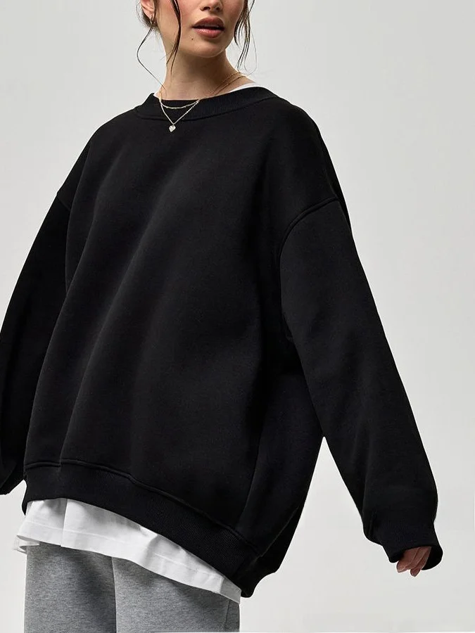 Women's Faionable  Color Loose Long Sve Sweatirt Comfortable Crew Ne Pullover Hoodie for Commute Winter 2024