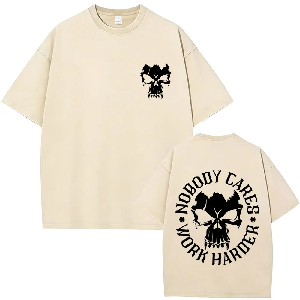 

Nobody Cares Work Harder Skeleton Vintage Washed T Shirt Men Women Fashion Gym Fitness T-shirt Unisex Oversized Cotton T-shirts