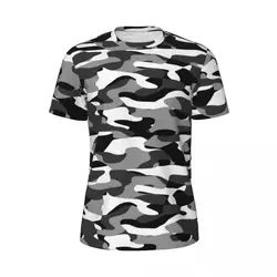 Gym T-Shirt For Men Dark Gray Camo T-Shirts Fashion Black And White Camouflage Summer Tee Shirt O Neck Pattern Clothing Gift