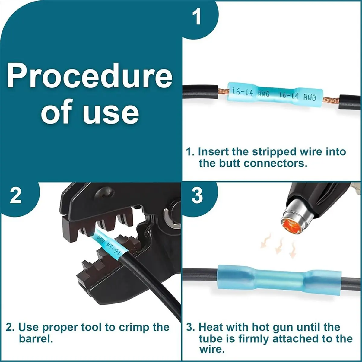 ABJS 150PCS Heat Shrink Butt Connectors Kit, Insulated Waterproof Heat Shrink Butt Connectors, Tinned Copper Butt Connectors