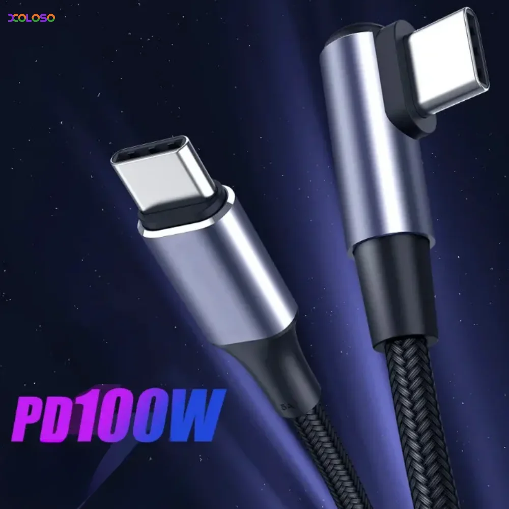 USB C to Type C Elbow 90 Degrees 100W Fast Charging Cable For Huawei Samsung Xiaomi QC 3.0 Quick Charge Data  cable 0.25/1/2/3m