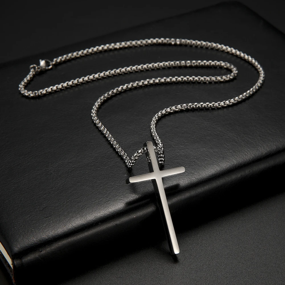 My Shape Christian Cross Necklaces Stainless Steel Chain Necklace Men Black Color Choker Amulet Religious Jesus Jewelry Gift