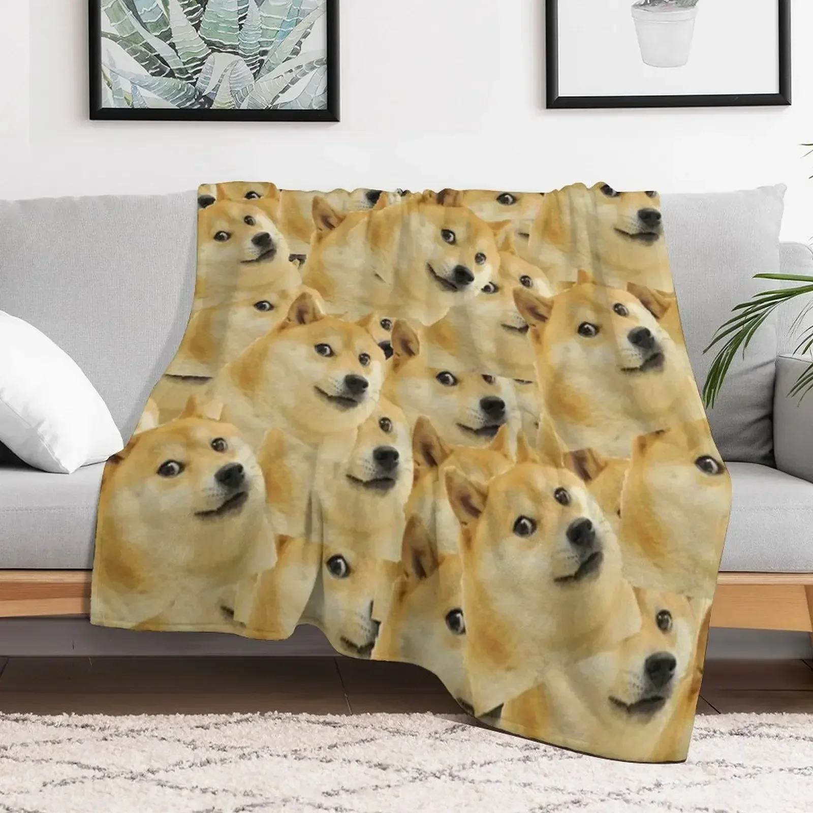 Doge WOW Pattern Shiba Inu Doggo dog meme montage Throw Blanket anime Plaid Blankets