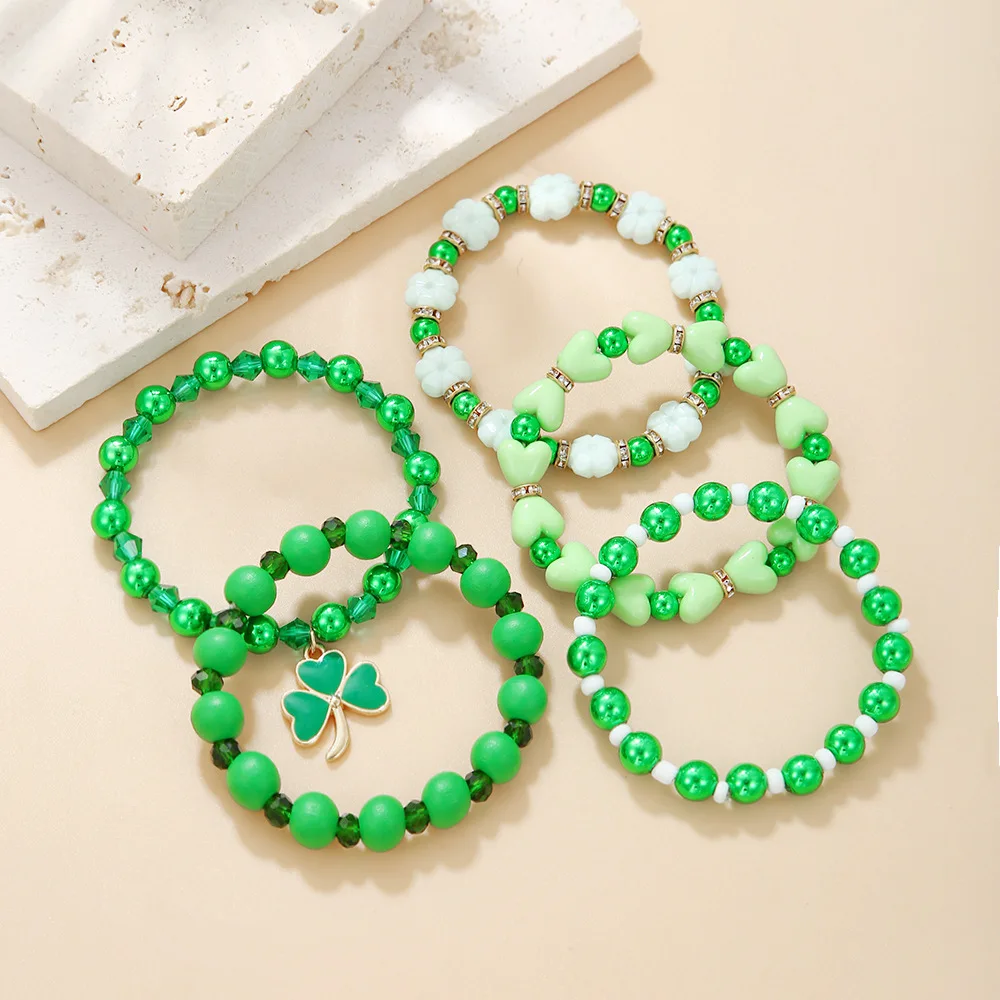 St Patrick’s Day Bracelets Stack for Women - ST. PATRICK'S DAY LUCKY CHARMS Beaded Stretchy Bracelets