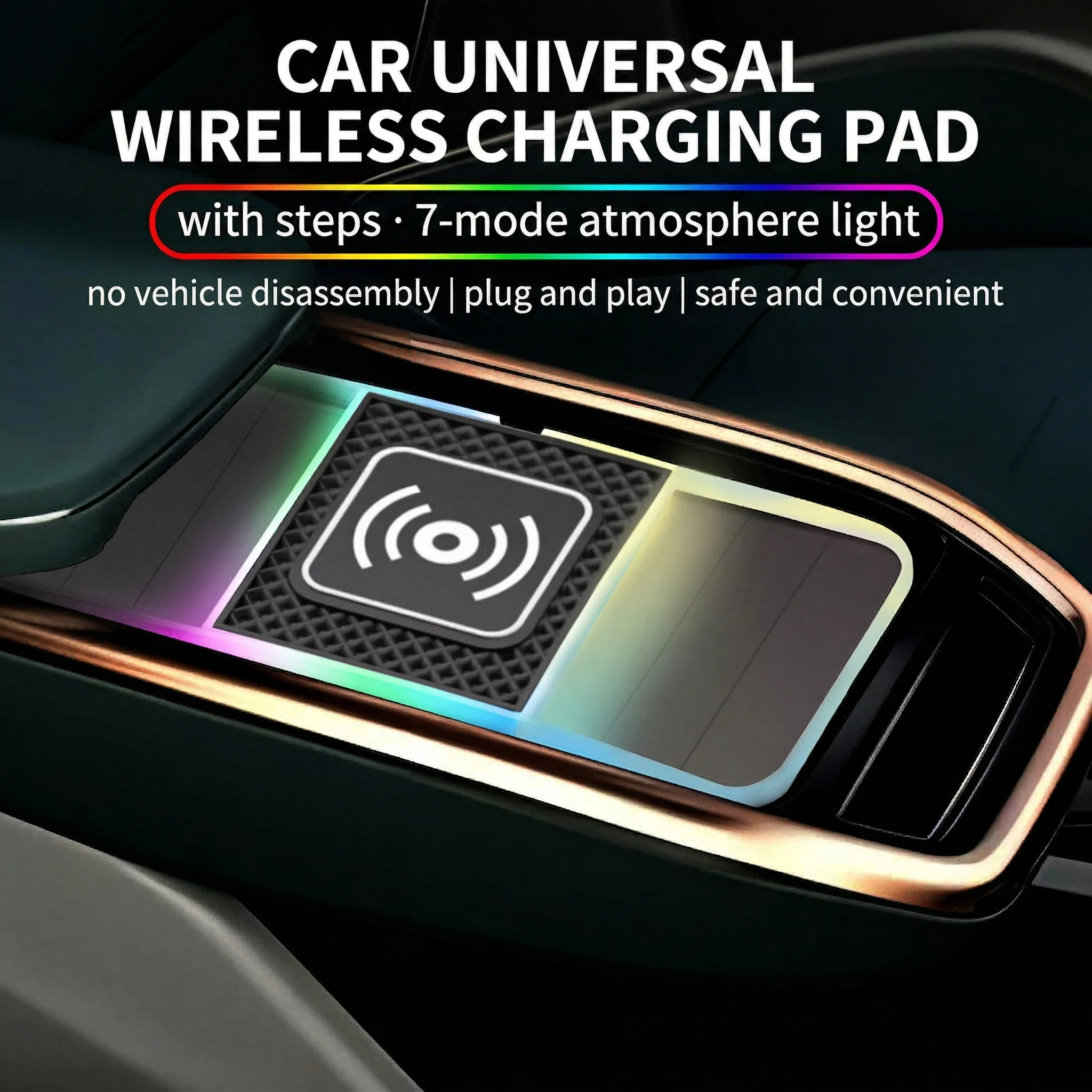 20W Wireless Car Charger Pad RGB Light Non-Slip Silicone Charging Mat Auto Center Console Phone Charger For IPhone16 Samsung