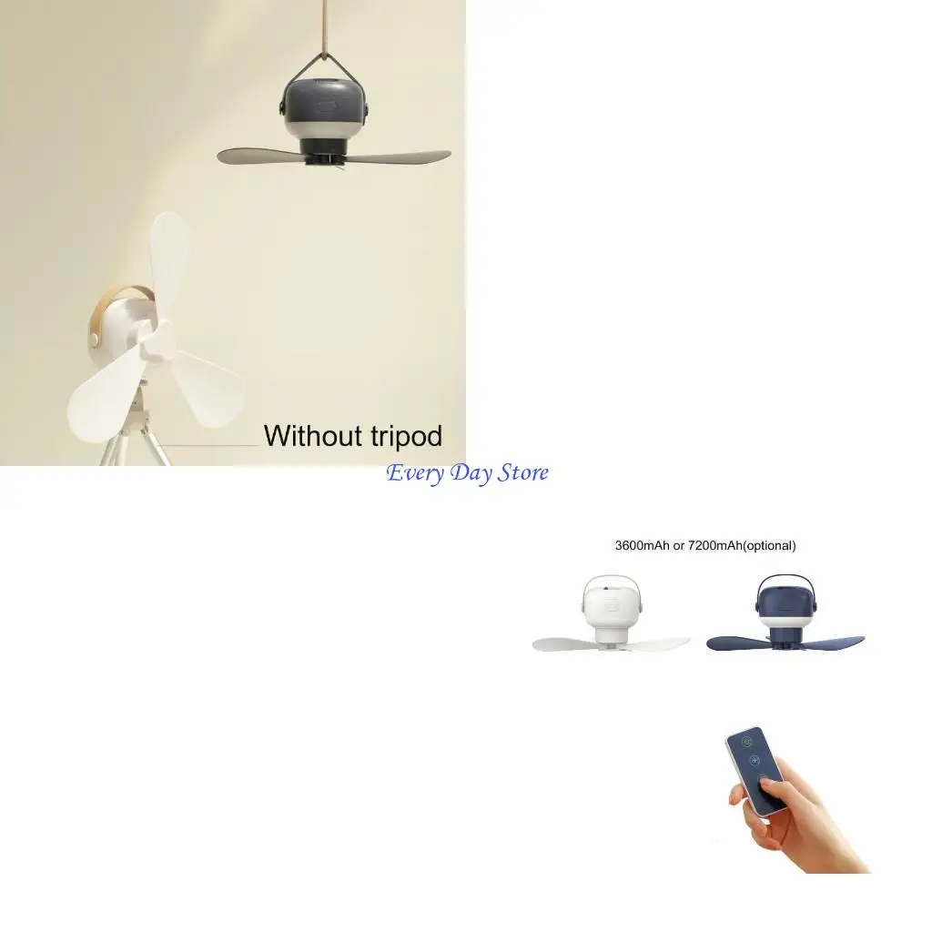 

4 Speeds Ceiling Fan Rechargeable Tent Fan with Detachable Fan Remote Control Camping Fan Lamp for Men Women