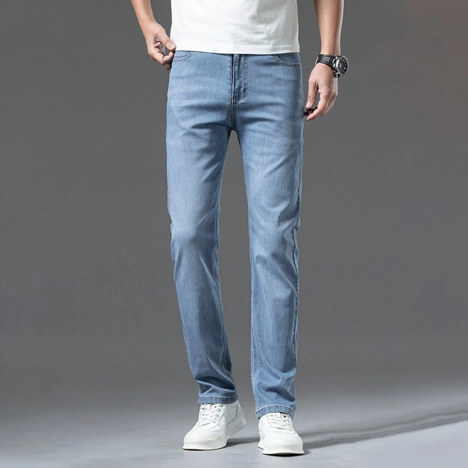 Men's Summer Fashion Slim Jeans Straight Leg Casual Style Pants Men's Clothing Big