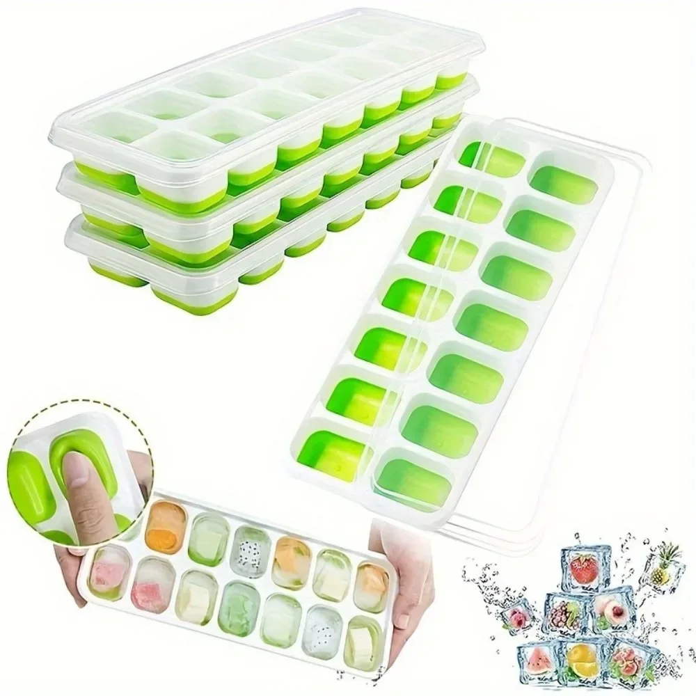 

4PCS Ice Cube Trays Easy-Release Silicone & Flexible 14-Ice Cube Trays with Spill-Resistant Removable Lid for Cocktail Freezer