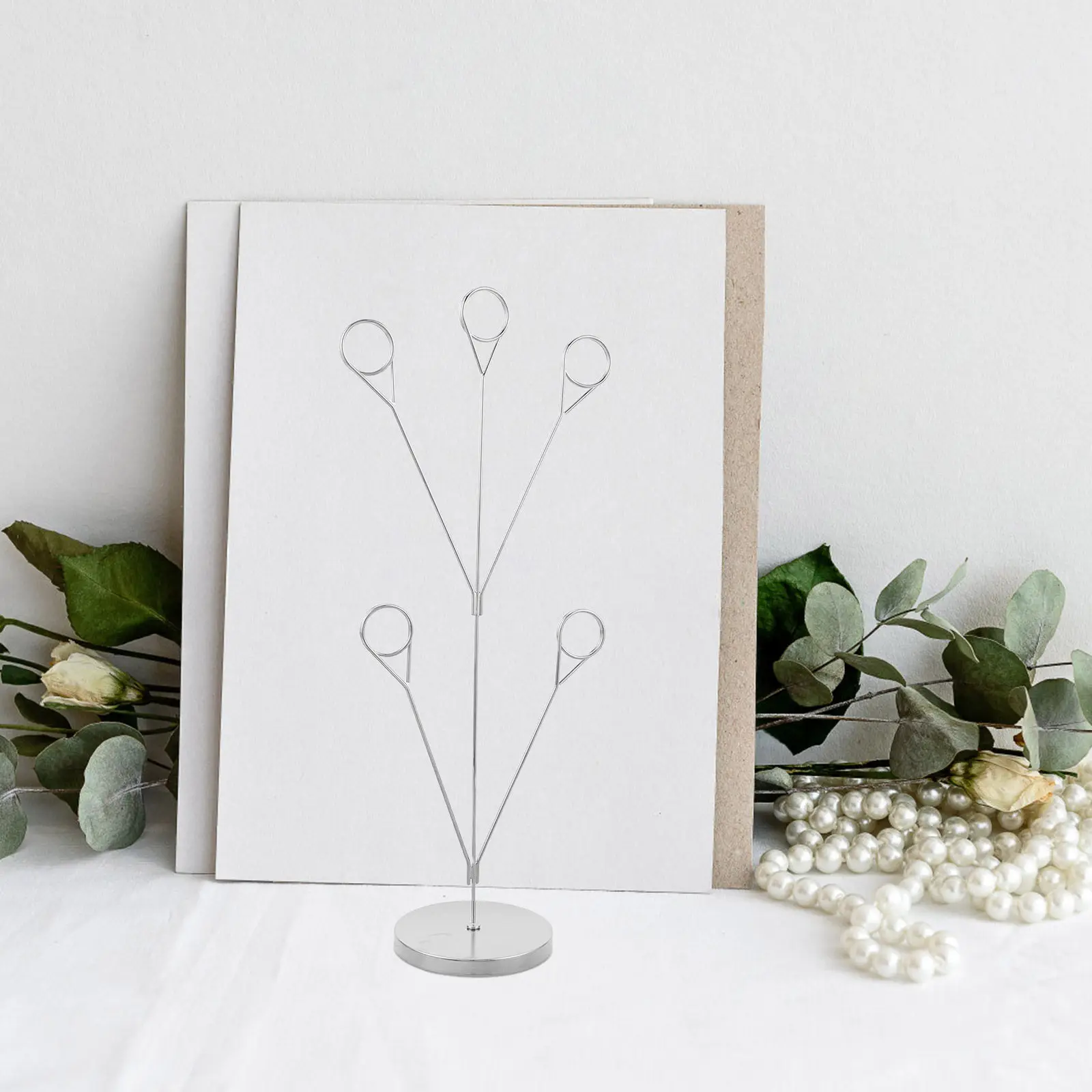 Desktop Memo Holder Clip 5-Branch Photo Tree with Round Base Sturdy Metal Picture Stand for Wedding Place Cards Birthday Party