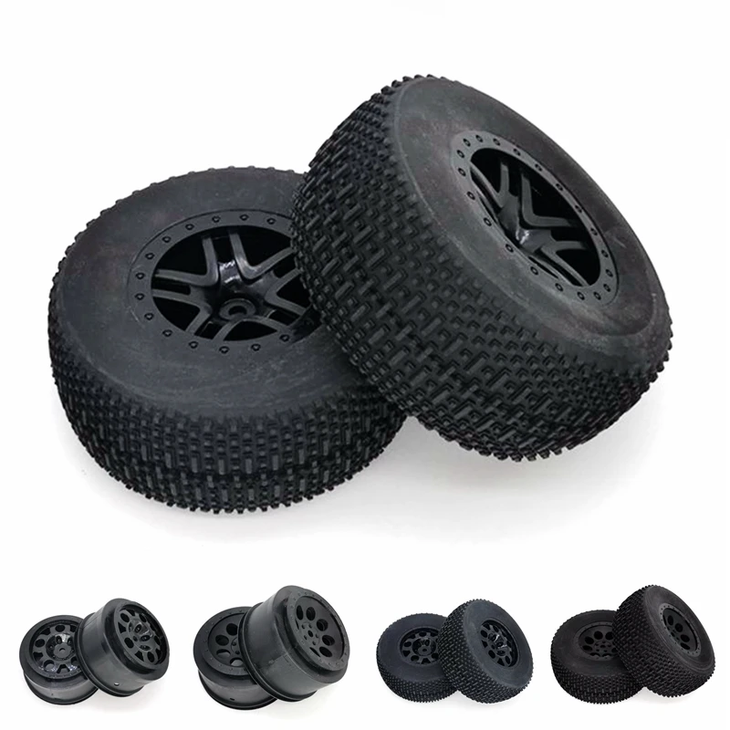 4PCS RC Short Course Truck 1/10 Tires & Plastic Wheels Rims OD110mm Rubber Tire Compatible with Tenacity Traxxas Slash HPI