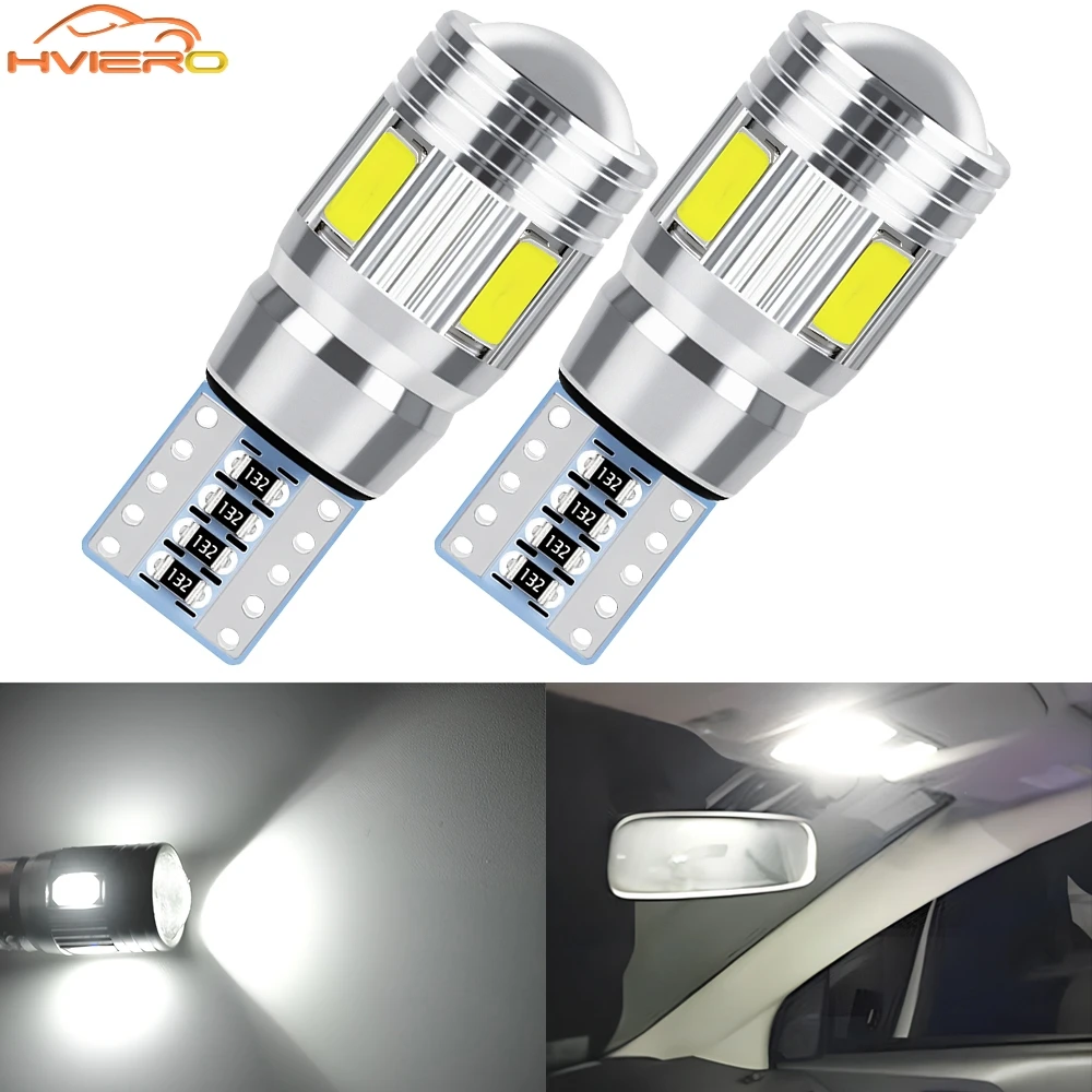 2Pcs T10 W5W Interior Xenon White Blue Yellow LED CANBUS 6SMD 5630 Lens Projector Solid Aluminum Bulbs Side Marker Parking Light