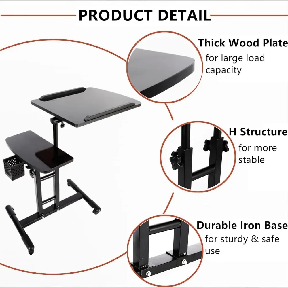 Estación de trabajo para tatuaje, bandeja de salón ajustable en altura, carro rodante, encimera doble, trabajo móvil grande para tatuaje (25,6 "-37,4")