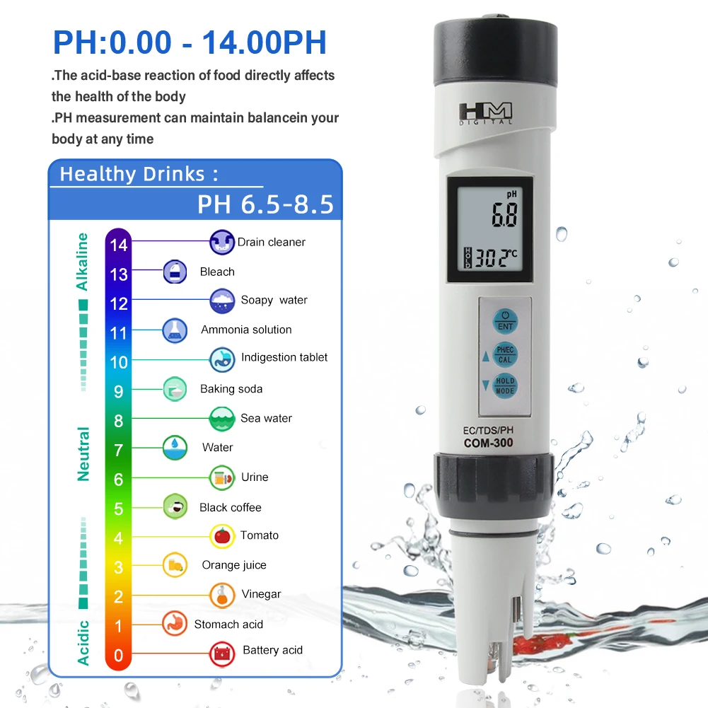 Yieryi COM300 PH Meter 3 In 1 PH EC TDS Temp Detector Monitor ATC Aquarium Swimming Pool Water Quality Tester Conductivity Tool