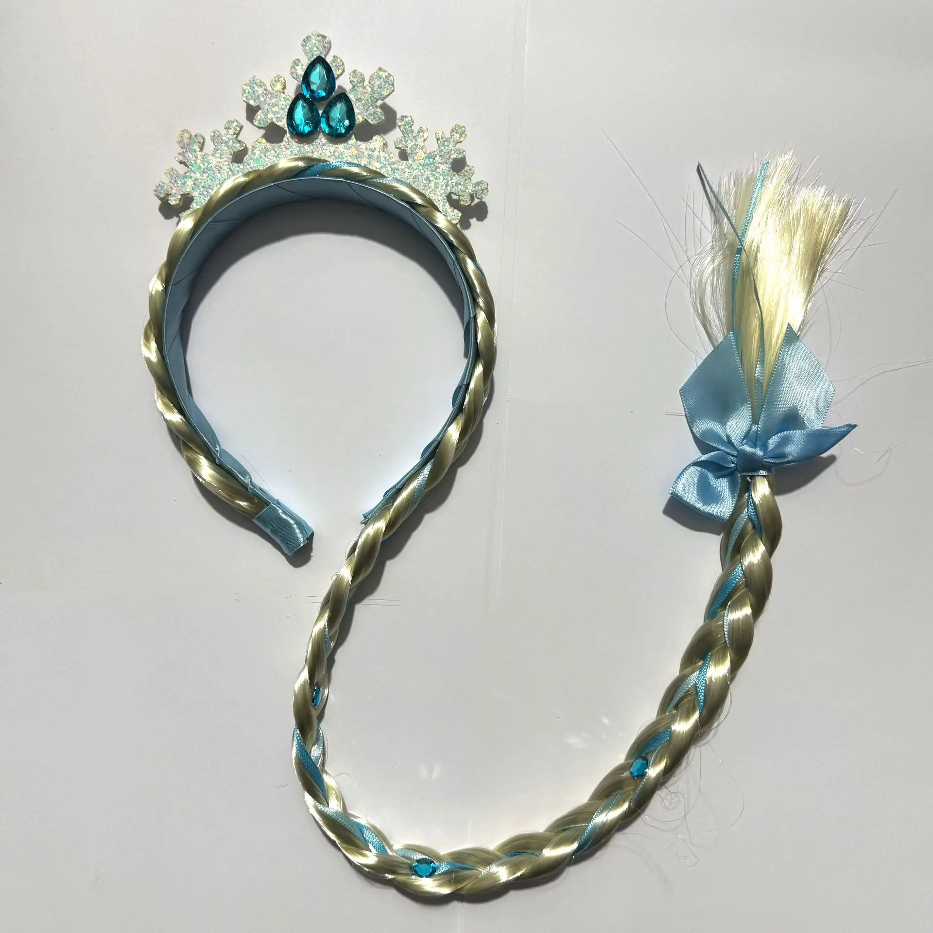 شعر مستعار للأميرة طويل الشعر، غطاء رأس جديلة، ملابس أطفال جديدة، عصابة رأس لعيد الميلاد